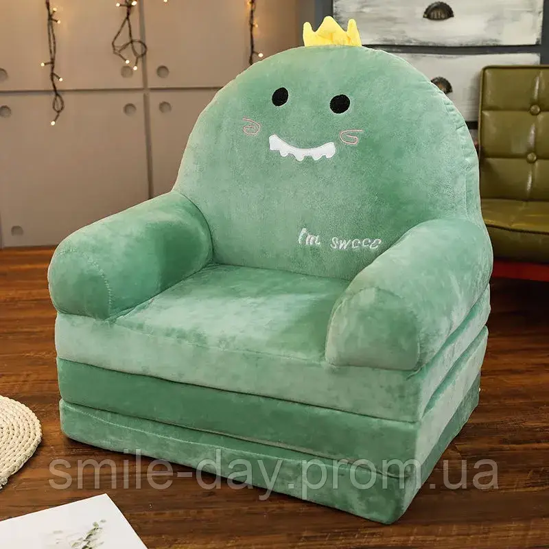 М'яке дитяче крісло плюшеве Динозавр, безкаркасне м'яке крісло-диван для дітей у кімнату,Зелене