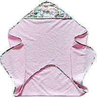 Полотенце с капюшоном детское для новорожденного махровое 80×80 см. Розы (розовый)