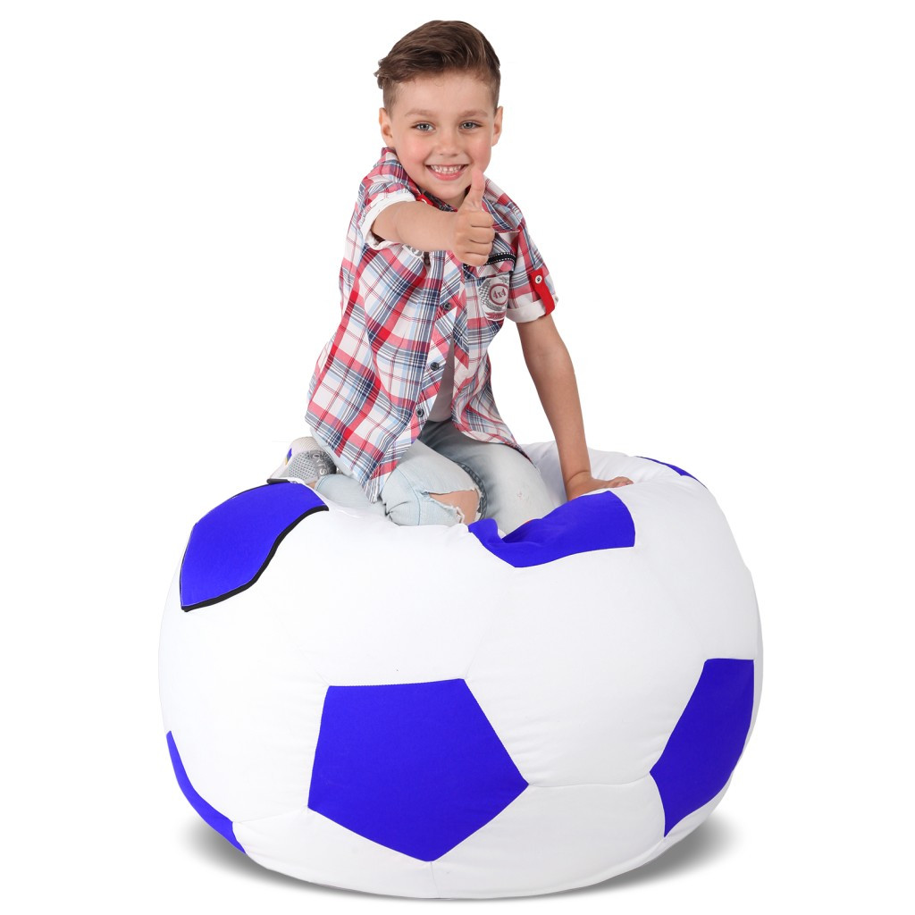 Кресло мешок мяч 100*100 см бело-синие в виде мяча, бескаркасное кресло мяч для детей и взрослых ткань оксфорд - фото 1 - id-p2015112083