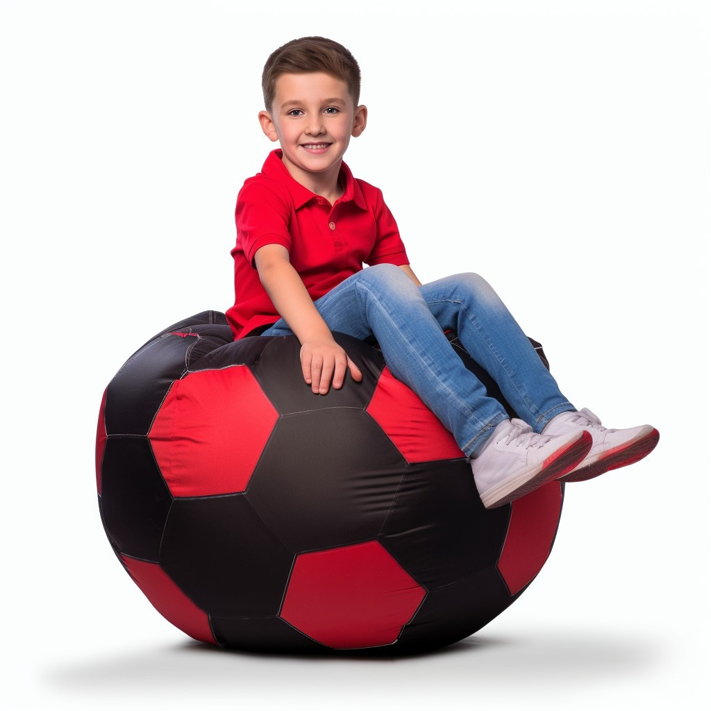 Кресло мешок мяч 70*70 см черно-красное в виде мяча, бескаркасное кресло мяч для детей и взрослых ткань оксфорд - фото 1 - id-p2015112097