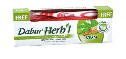 Зубна паста з кальцієм та німом DABUR HERB'L NEEM,150 г+зубна щітка-проти кровоточивість і запалення ясен