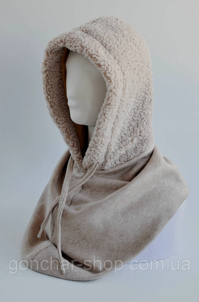 Капор з довязом KENT&AVER хутряний жіночий Teddy топлене молоко, фото 1