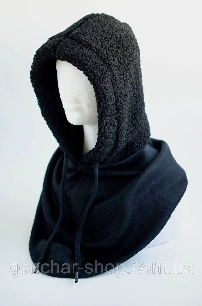 Капор з довязом KENT&AVER хутряний жіночий Teddy чорний, фото 1