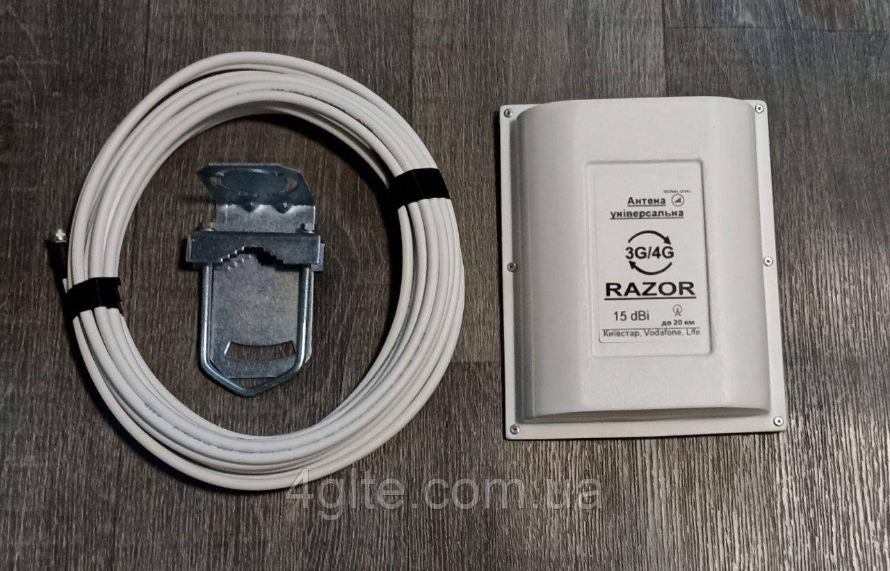Універсальна антена "Razor" 15dBi з кабелем RG690 10 метрів (75 Ом) і 2 F-роз'єми, фото 1