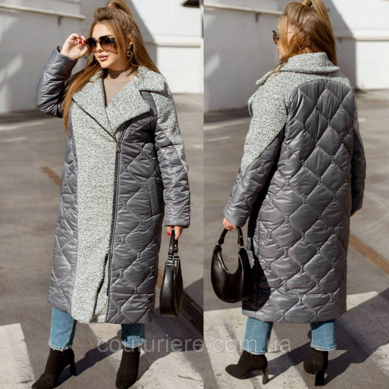 Пальто жіноче зимове сіре великого розміру (6 кольорів) ЮР/-2413