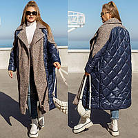 Пальто жіноче зимове синє із фрезою великого розміру (6 кольорів) ЮР/-2413