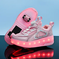 Роликовые кроссовки с LED подсветкой, розовые на 2-х колёсах, размеры 30-39 (LR 1281)