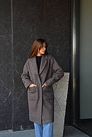 Теплое женское демисезонное пальто длина миди с карманами и поясом Gs2585