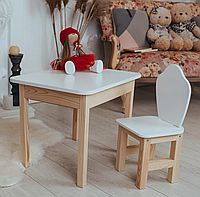 Детский стол с ящиком и стулом со сплошной спинкой (Белый)