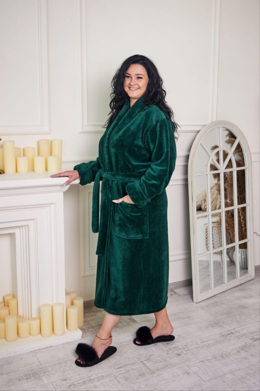 Халат махровий жіночий БАТАЛ 2XL-5XL довгий ШАЛЬ TOMIKO СМАРАГД 1022, фото 1