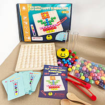 Дерев'яна іграшка на швидкість реакції з картками, дерев'яними кульками, дзвоником, MD 1762, 45 двосторонніх карт, від 3 років