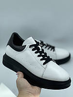 Кеды кожаные Stingray мужские Кожаные белые с черным кеды Стильные кеды для мужчин Мужская удобная обувь