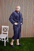 Халат Мужской махровый БАТАЛ 2XL-5XL длинный ГРАФИТ/СЕРЫЙ 1022