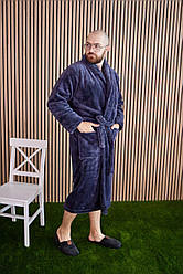 Чоловічий махровий халат БАТАЛ 2XL-5XL довгий TOMIKO ГРАФІТ/СІРИЙ 1022