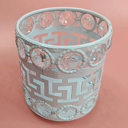 Металева склянка для манікюрного приладдя кругла, "Меандр", Біла, висота 9 см