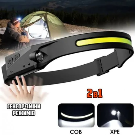 Ліхтар налобний світлодіодний акумуляторний BAILONG BL-G28 XPE+COB USB зарядка+датчик руху