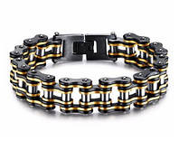 Чоловічий браслет із нержавіючої сталі у вигляді мотоциклетного ланцюга, чорно-золотий