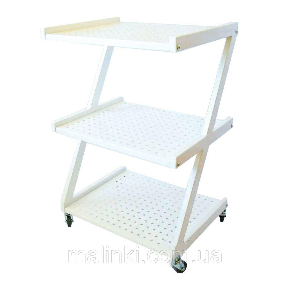 Візок косметологічний маніпуляційний з трьома перфорованими полицями, білий, фото 1