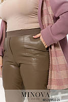 Жіночні штани з м'якої штучної шкіри з високою посадкою та люверсами по низу зі знімним кільцем з 48 по 54 розмір, фото 6