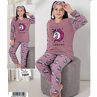 Зимняя пижама для девочки теплая полар флис Mini Moon Турция арт 7009 Единорог Пудра