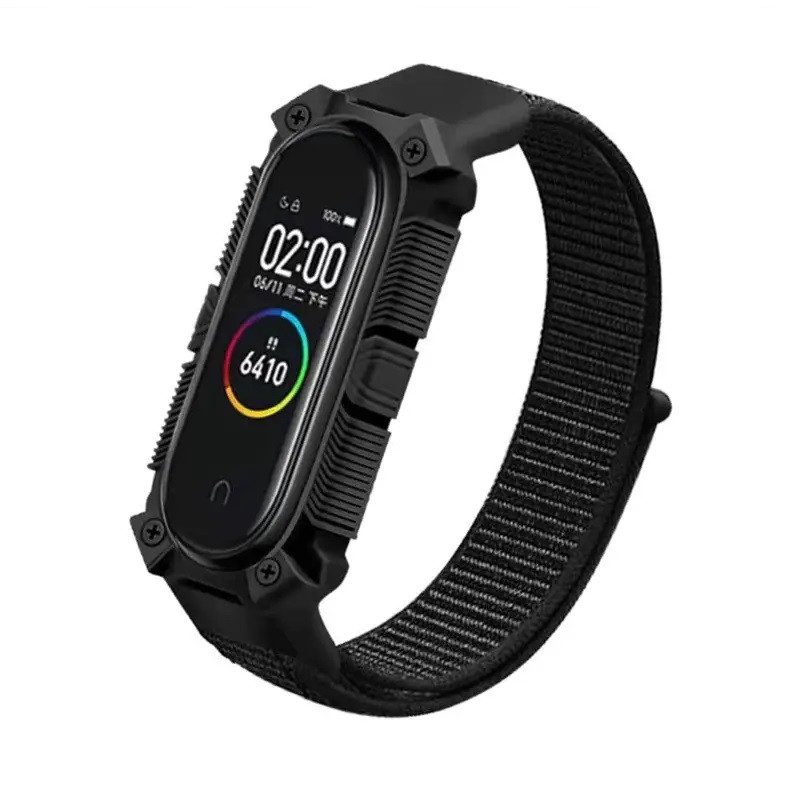 Ремінець для фітнес-браслету Mi Band 3, 4, 5, 6, 7 Armor design нейлоновий чорний
