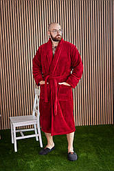 Чоловічий махровий халат БАТАЛ 2XL-5XL довгий TOMIKO БОРДО 1022