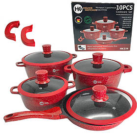 Посуд для кухні 10 предметів в Червоному наборі НК324 для всіх видів плит з антипригарним покриттям