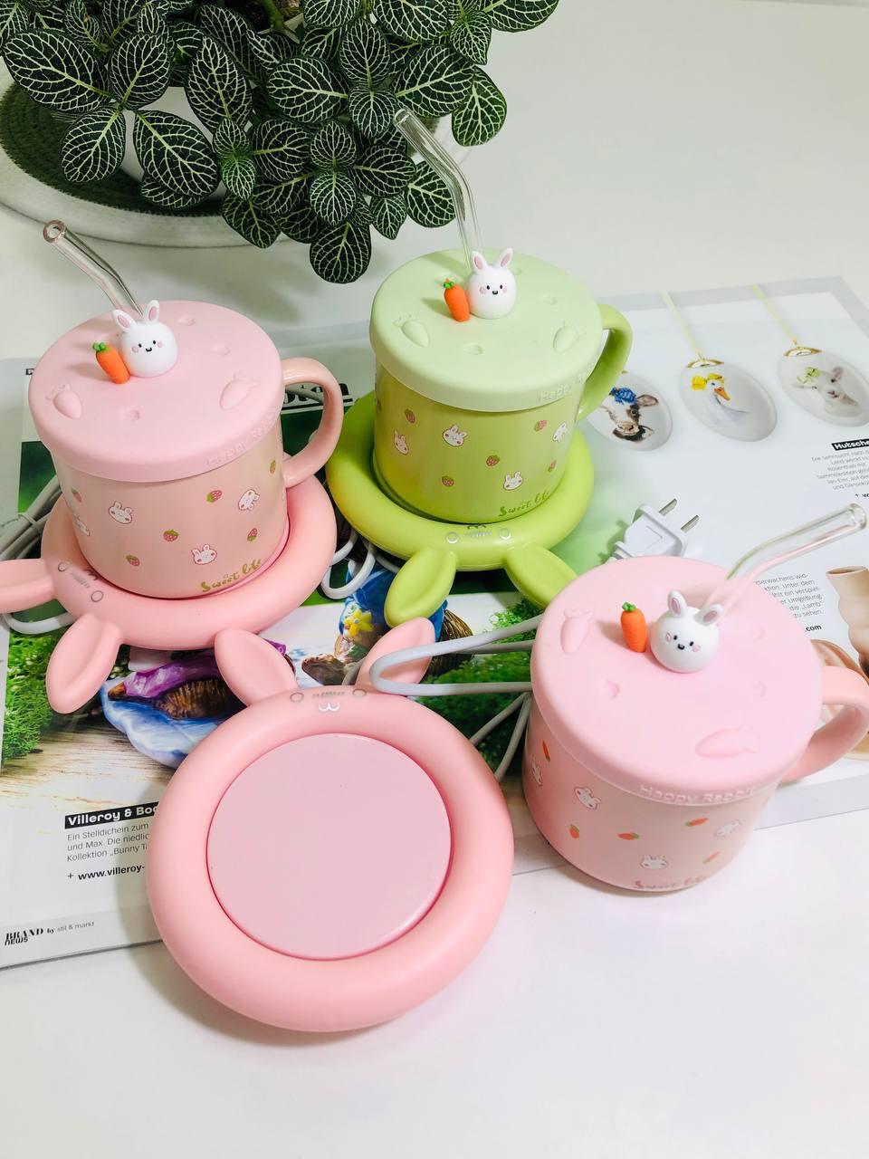 Кружка з кришкою, трубочкою, підігрівом "Теплий Зайчик" 300 мл