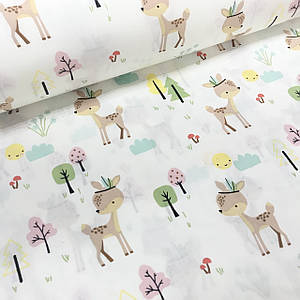 САТИН бембі з колобком у лісі на білому (ТУРЦІЯ шир. 2,4 м) (SAT-T-0109)