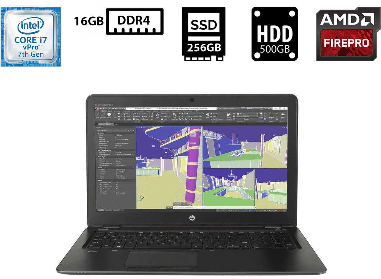 Ноутбук HP ZBook 15u G4/15,6"TN 1920x1080/Core i7-7500U 2.70GHz/16GB DDR4/SSD M.2+HDD/AMD FirePro W4190M 2GB Камера Б/В