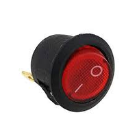 Выключатель кнопочный круглый 220В 6А черный с красной кнопкой