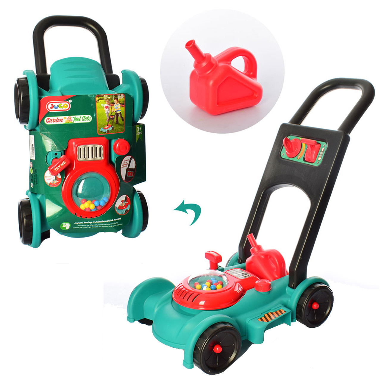 Дитяча газонокосарка іграшкова (тріскачки, заводний механізм, каністра) G6308A, фото 1