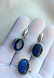 Срібний гарнітур сережки кільце синій камінь, фото 2