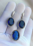 Срібний гарнітур сережки кільце синій камінь, фото 6