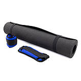 Набір для фітнесу - килимок для фітнесу та спорту (каремат) + обважнювачі 2шт по 0.5 кг OSPORT Set 45 (n-0075) Чорно-синій, фото 3