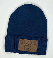 Удобная мужская шапка с кожзам вставкой Gucci (гучи), Зимняя шапка Gucci, Кутить теплую шапку Gucci