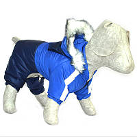 Комбинезон с капюшоном на меху утепленный Одежда для маленьких пород собак Дуэт синий 4XS размер