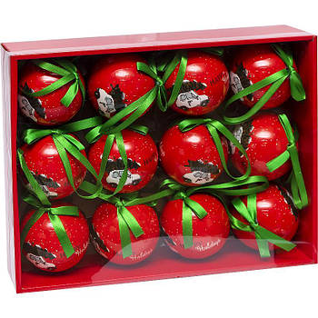 Набір ялинкових іграшок 12 шт у формі кульок з малюнком Червоний з гліттером D7 см 75-276B в упаковці 12 шт