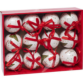 Набір ялинкових іграшок 12 шт у формі кульок Білий з малюнком D7 см 75-275А в упаковці 12 шт