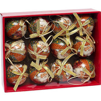 Набір ялинкових іграшок 12 шт. у формі кульок Червоний з малюнком D7 см 75-153В в упаковці 12 шт.