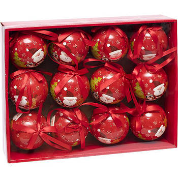 Набір ялинкових іграшок 12 шт. у формі кульок Червоний з малюнком D7 см 75-247B в упаковці 12 шт.