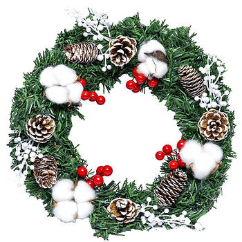 Новорічний вінок на двері з шишками та ягодами D35 см 84164 в упаковці 1 шт.