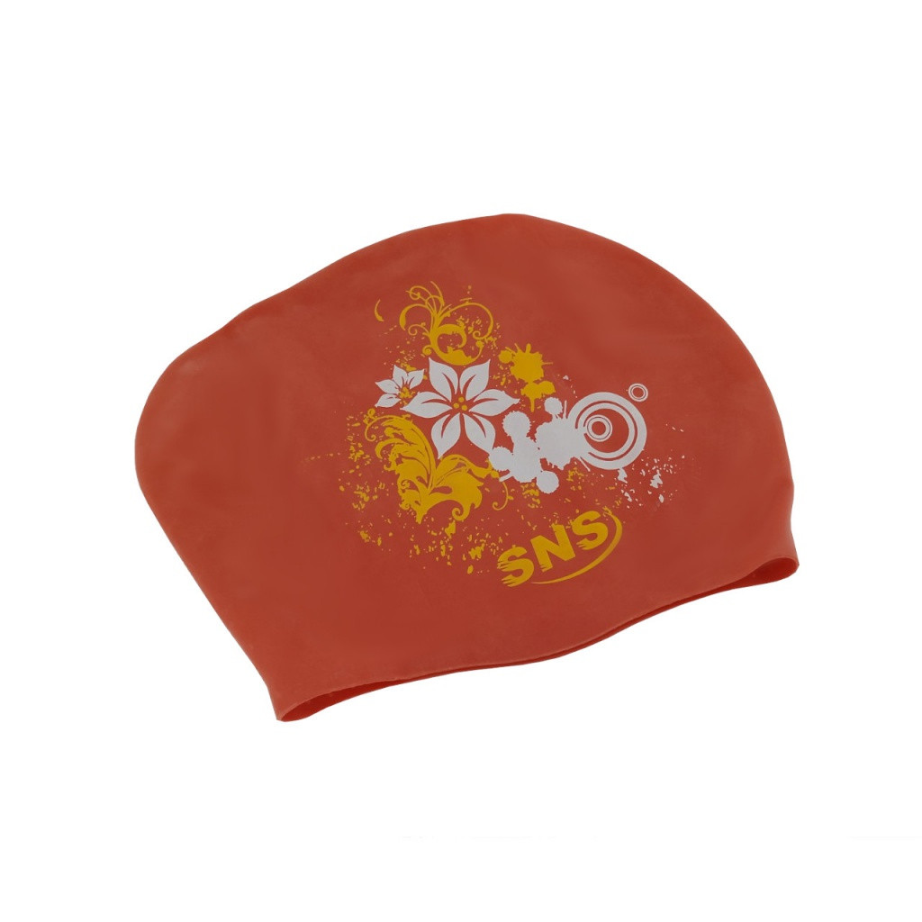 Шапочка для плавання для довгого волосся flowers червона KW-3К, фото 1