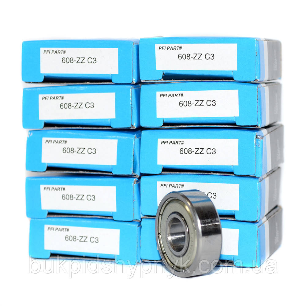 Підшипник кульковий PFI 608 ZZ C3 (608ZR C3)(608Z C3)(608-2Z C3)(80018) (упаковка 10 штук) (8x22x7)