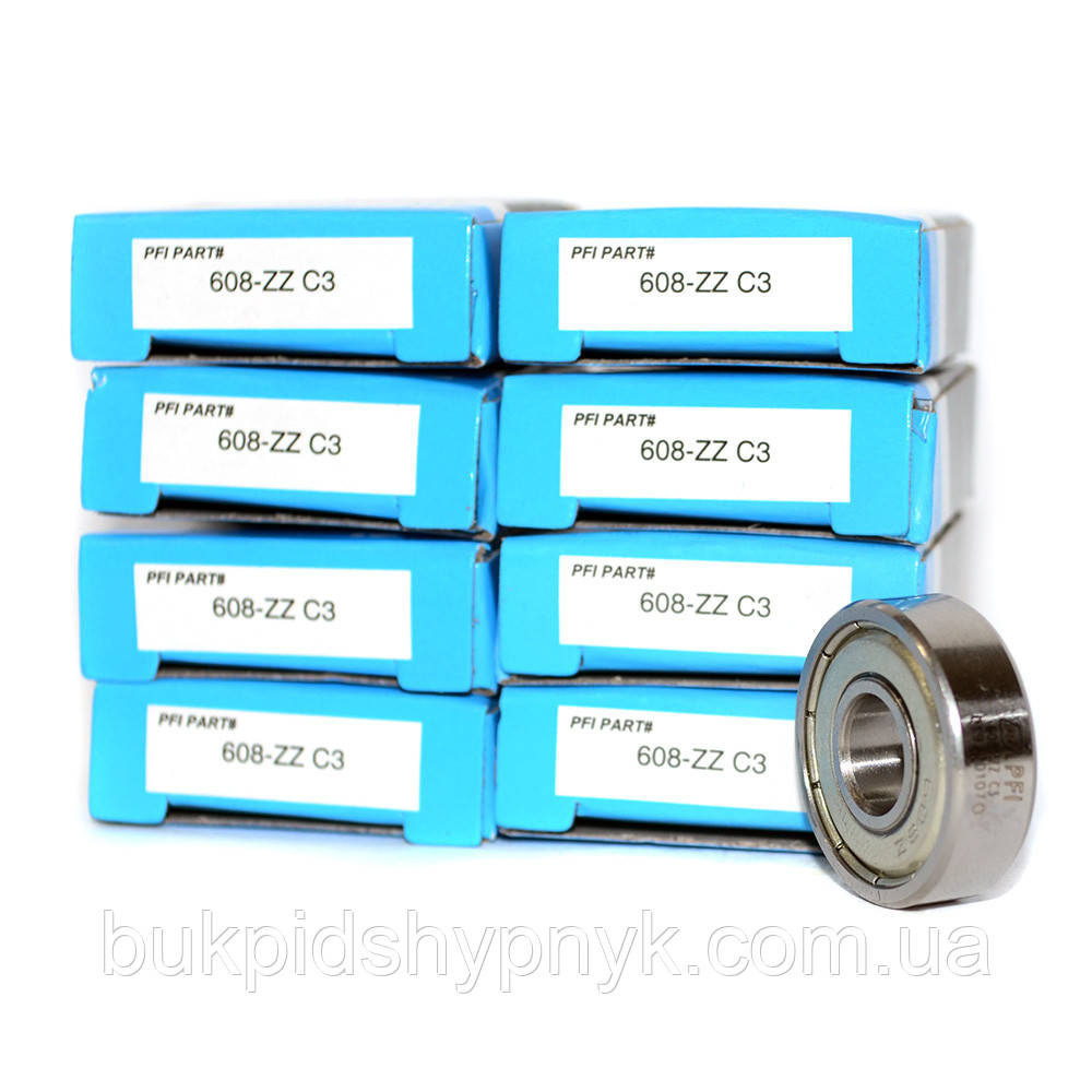 Підшипник кульковий PFI 608 ZZ C3 (608 ZR C3)(608Z C3)(608-2Z C3)(80018) (упаковка 8 штук) (8x22x7), фото 1