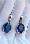Срібні сережки синій камінь циркон, фото 6