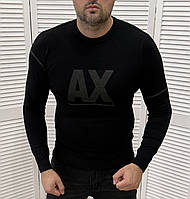 Чоловічий тонкий светр Armani чорний, брендова чоловіча кофта Армані, світшот Armani для чоловіків fms