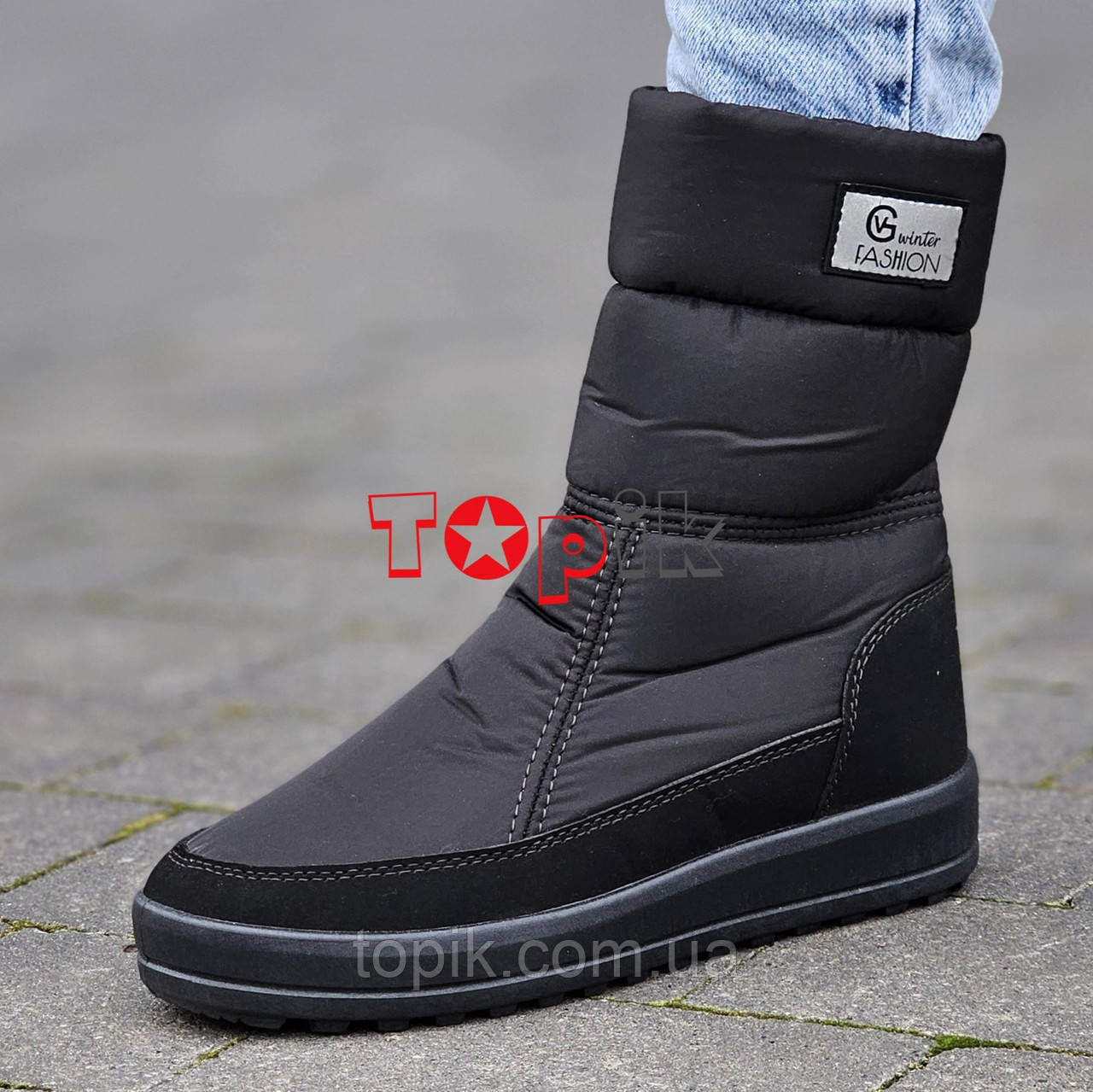 Дутіки жіночі зимові чорні чоботи на широку ногу Дутики женские зимние черные сапоги на широкую ногу (Код:3299), фото 1