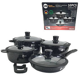 Посуд для кухні 10 предметів у Чорному наборі НК324 для всіх видів плит з антипригарним покриттям