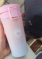 Стакан-термос металл Розовый градиент 380 мл "Creative cafe style" с ситечком, термос чашка